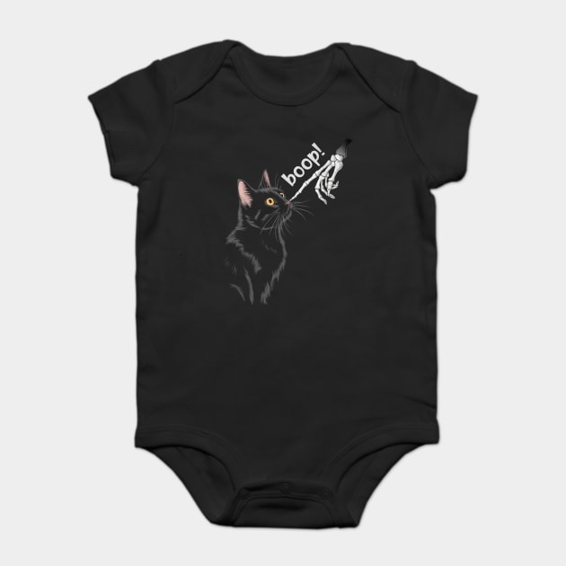 Boop! Halloween Cat and Skeleton Hand Design Baby Bodysuit by Designed By Marty